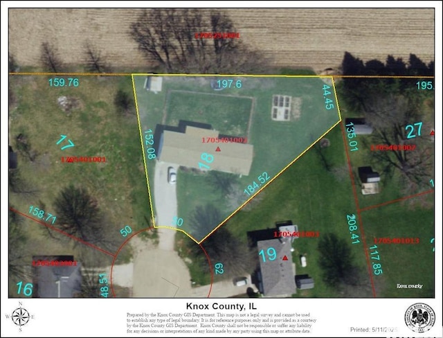 209 Brookview Dr, Abingdon, IL 61410 - aerial map of property and surrounding area featuring property parcel outlined