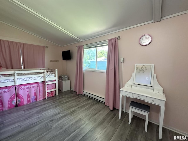 209 Brookview Dr, Abingdon, IL 61410 - bedroom featuring vaulted ceiling, wood finished floors, and a baseboard heating unit