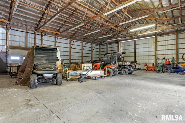 garage with metal wall