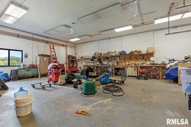 garage featuring a workshop area