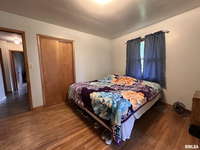 810 NW 7th Ave, Galva, IL 61434 - bedroom featuring wood finished floors, a closet, and baseboards