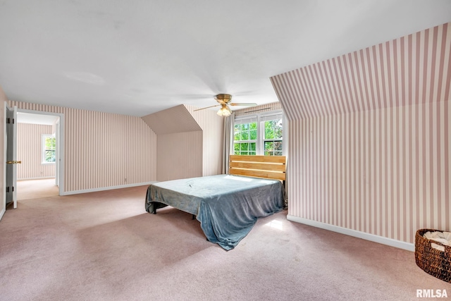 2255 N Broad St, Galesburg, IL 61401 - carpeted bedroom with billiards table, a ceiling fan, and wallpapered walls