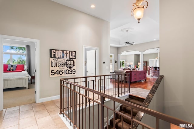 4901 Wildcat Run, Springfield, IL 62711 - corridor featuring ornate columns, recessed lighting, baseboards, an upstairs landing, and arched walkways