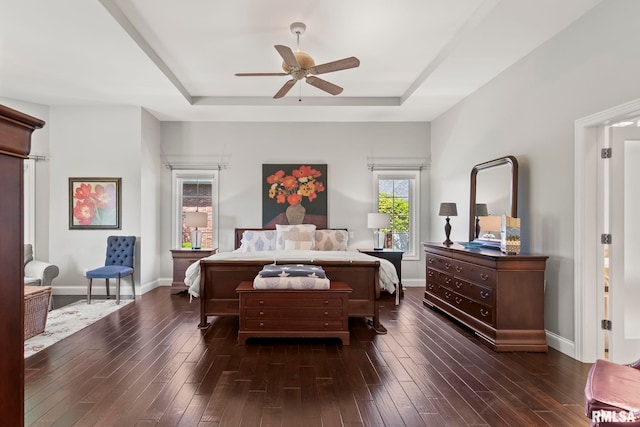 4901 Wildcat Run, Springfield, IL 62711 - bedroom with a tray ceiling, dark wood-style flooring, and baseboards