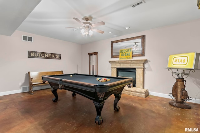 4901 Wildcat Run, Springfield, IL 62711 - rec room featuring a ceiling fan, baseboards, concrete flooring, recessed lighting, and billiards table