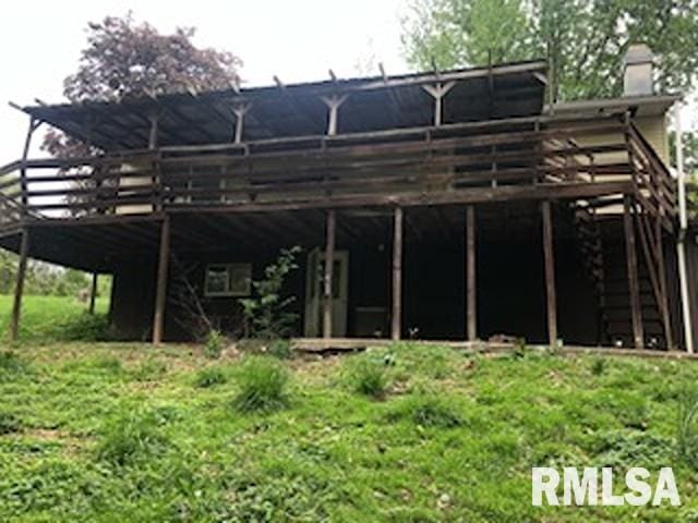 1522 Rim Rd, Quincy, IL 62305 - rear view of property featuring a wooden deck, a chimney, and stairway