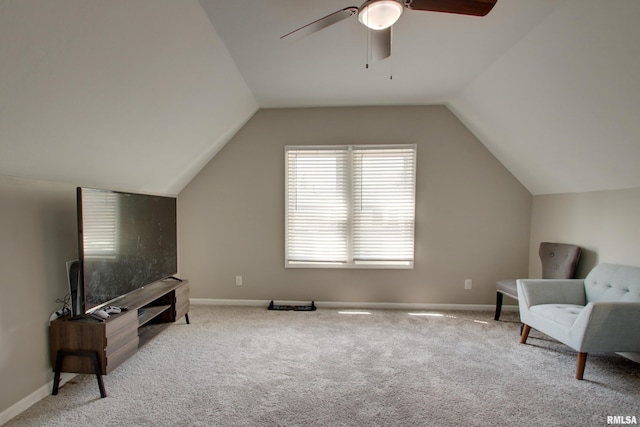 801 S 22nd St, Quincy, IL 62301 - living area with ceiling fan, carpet, baseboards, and lofted ceiling