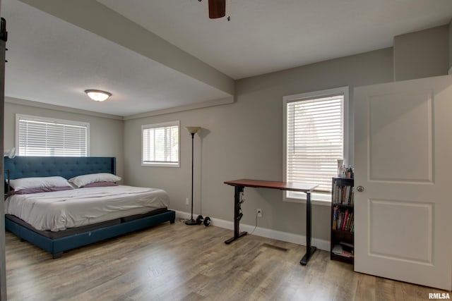 801 S 22nd St, Quincy, IL 62301 - bedroom with wood finished floors, baseboards, and ceiling fan
