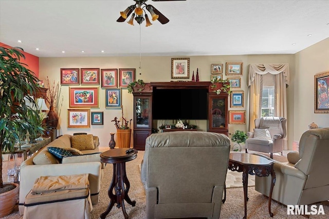 4 Nightingale Dr, Springfield, IL 62711 - carpeted living room featuring ceiling fan and recessed lighting