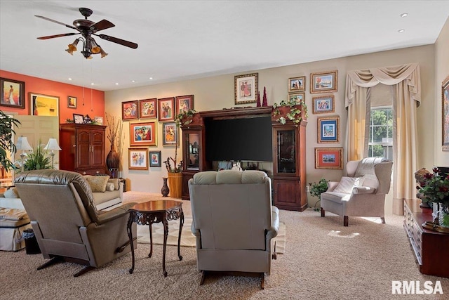 4 Nightingale Dr, Springfield, IL 62711 - carpeted living area with ceiling fan and recessed lighting