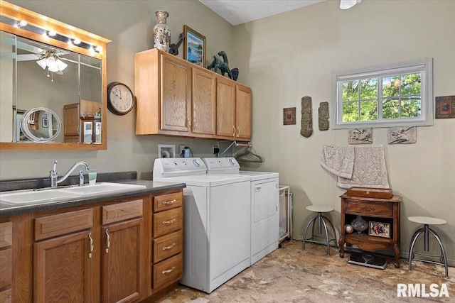 4 Nightingale Dr, Springfield, IL 62711 - washroom with cabinet space, washing machine and dryer, and a ceiling fan