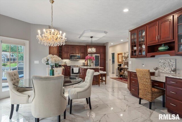 505 Clipper Rd, Springfield, IL 62704 - dining space featuring a chandelier, recessed lighting, light marble finish floors, and an office area