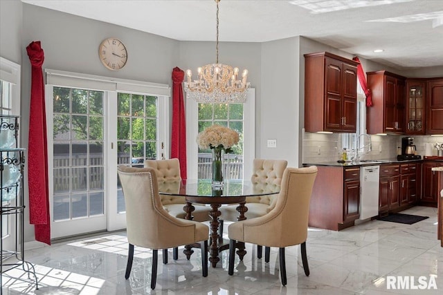 505 Clipper Rd, Springfield, IL 62704 - dining area with a chandelier and light marble finish floors