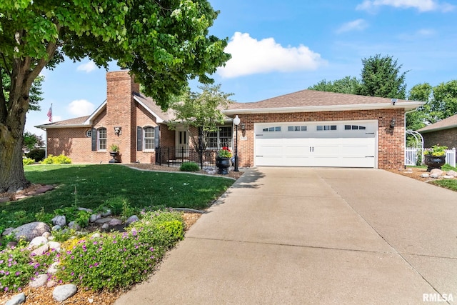 5021 Wildcat Run, Springfield, IL 62711 - single story home with brick siding, an attached garage, driveway, and a chimney