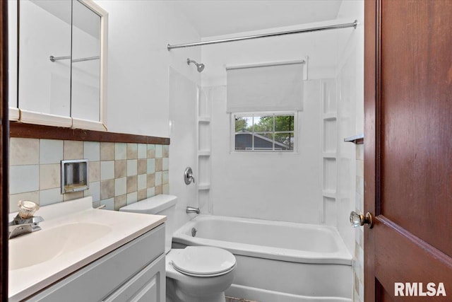 1816 S Street Ct, Springfield, IL 62703 - bathroom featuring toilet, bathtub / shower combination, vanity, tile walls, and tasteful backsplash
