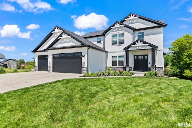 1915 Parthenon Ct, Chatham, IL 62629 - craftsman-style home with concrete driveway, a front yard, stone siding, and an attached garage