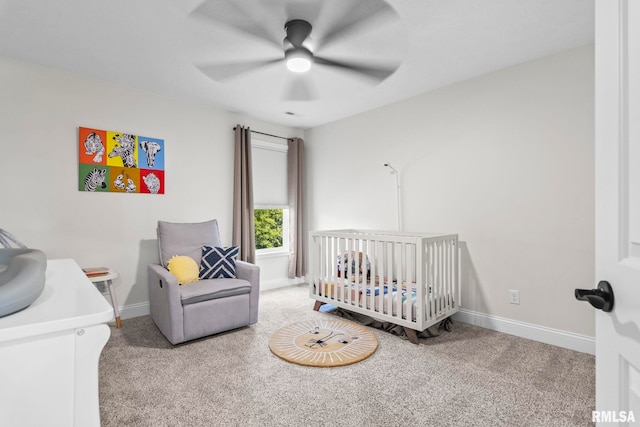 1915 Parthenon Ct, Chatham, IL 62629 - bedroom featuring a crib, carpet flooring, baseboards, and a ceiling fan