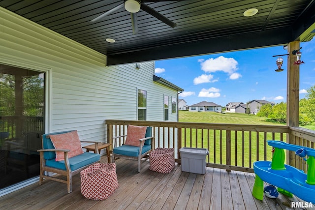 1915 Parthenon Ct, Chatham, IL 62629 - deck with a ceiling fan, a lawn, and a residential view