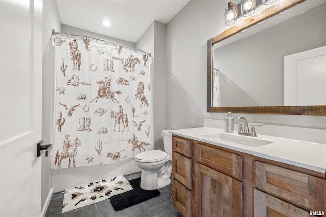 142 Oak Rd, Harrisburg, IL 62946 - bathroom with vanity, toilet, shower / bath combo, and baseboards