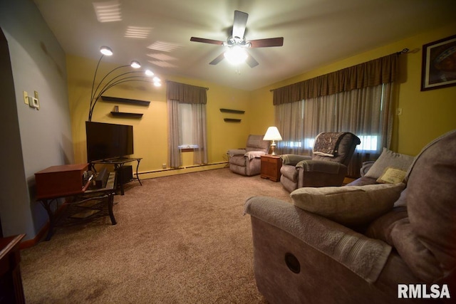 7059 Midway Rd, Metropolis, IL 62960 - carpeted living room featuring a ceiling fan, baseboard heating, and baseboards