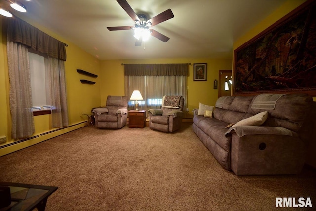 7059 Midway Rd, Metropolis, IL 62960 - carpeted living area featuring ceiling fan and a baseboard heating unit