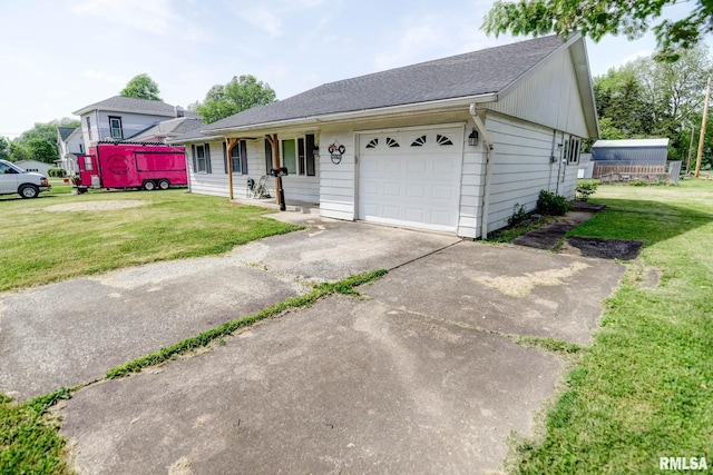 206 W N St, Assumption, IL 62510 - single story home featuring an attached garage, a front lawn, a shingled roof, and concrete driveway