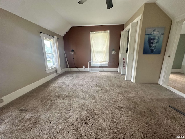 335 E S St, Mendon, IL 62351 - bonus room featuring lofted ceiling, carpet flooring, ceiling fan, and baseboards