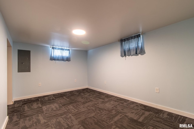 1520 W Losey St, Galesburg, IL 61401 - below grade area with electric panel, baseboards, and dark carpet