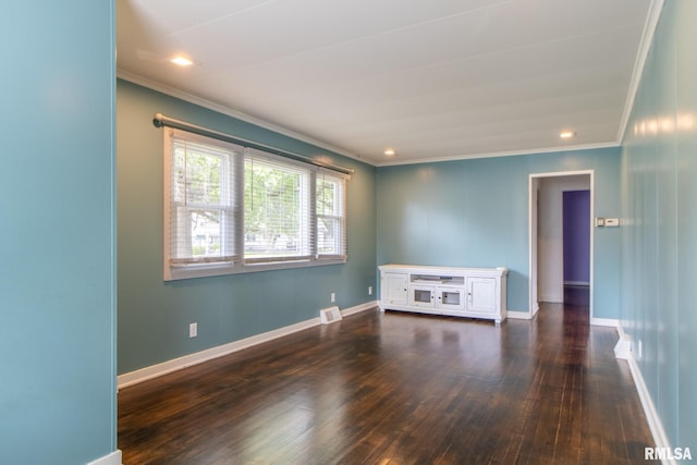 1520 W Losey St, Galesburg, IL 61401 - empty room with crown molding, dark wood-style flooring, baseboards, and recessed lighting
