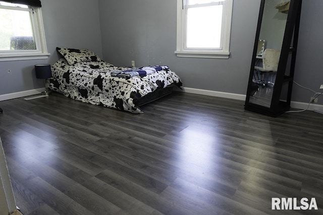 607 E 3rd St, Kinmundy, IL 62854 - bedroom with multiple windows and dark wood-style flooring