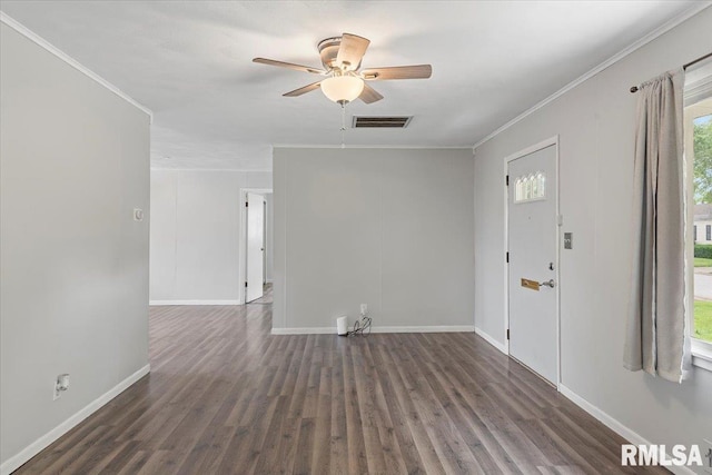 8 Melody Ln, Springfield, IL 62702 - unfurnished room with ornamental molding, dark wood-style flooring, baseboards, and a ceiling fan