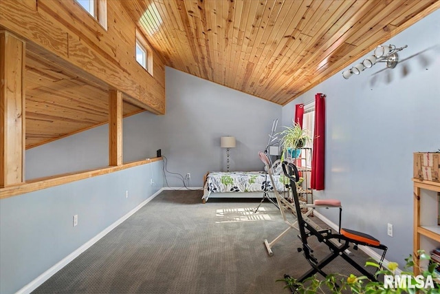 4101 N 8th St, Springfield, IL 62707 - bedroom with carpet, vaulted ceiling, wood ceiling, baseboards, and multiple windows