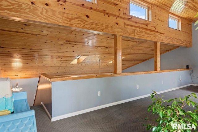 4101 N 8th St, Springfield, IL 62707 - additional living space featuring wooden ceiling, carpet floors, baseboards, and lofted ceiling