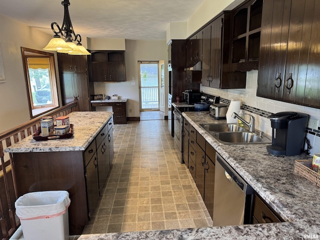18382 N Quiver Beach Rd, Havana, IL 62644 - kitchen featuring appliances with stainless steel finishes, a sink, tasteful backsplash, and dark brown cabinets
