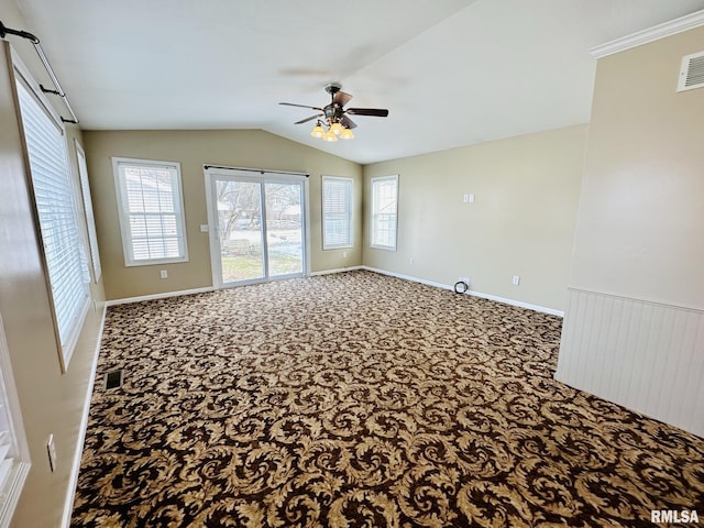 1595 N Kellogg St, Galesburg, IL 61401 - carpeted spare room featuring ceiling fan, lofted ceiling, and baseboards