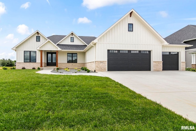4704 Berkshire Xing, Springfield, IL 62711 - modern farmhouse style home featuring board and batten siding, an attached garage, a front lawn, driveway, and a shingled roof