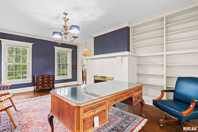 1044 Williams Blvd, Springfield, IL 62704 - office space featuring wallpapered walls, ornamental molding, wood finished floors, a chandelier, and healthy amount of natural light