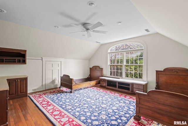1044 Williams Blvd, Springfield, IL 62704 - bedroom with hardwood / wood-style floors, lofted ceiling, and ceiling fan
