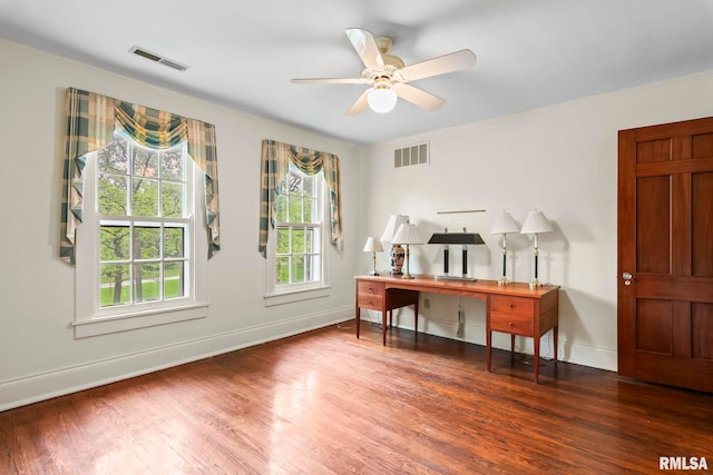 1044 Williams Blvd, Springfield, IL 62704 - office area featuring wood finished floors, ceiling fan, ornamental molding, and baseboards