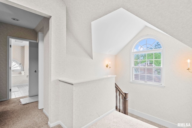 1044 Williams Blvd, Springfield, IL 62704 - staircase featuring lofted ceiling, carpet, and baseboards