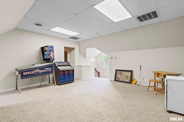 1044 Williams Blvd, Springfield, IL 62704 - game room featuring carpet flooring, lofted ceiling, a drop ceiling, and baseboards