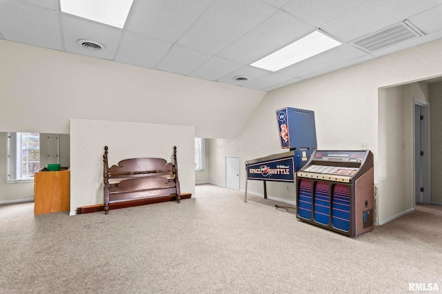 1044 Williams Blvd, Springfield, IL 62704 - game room with carpet flooring, baseboards, a paneled ceiling, and lofted ceiling