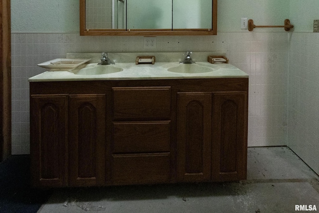 30 Ryder St, Nilwood, IL 62672 - full bath featuring tile walls, double vanity, and a wainscoted wall