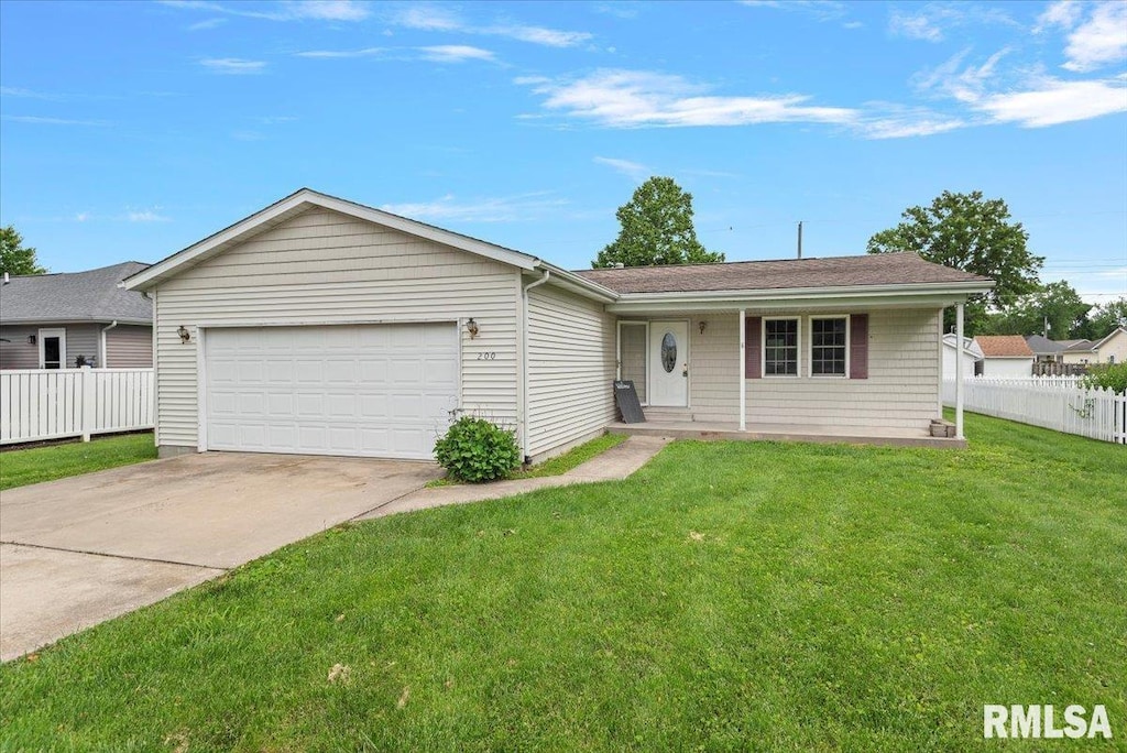 200 Hickory St, Kincaid, IL 62540 - ranch-style home featuring an attached garage, driveway, and a porch