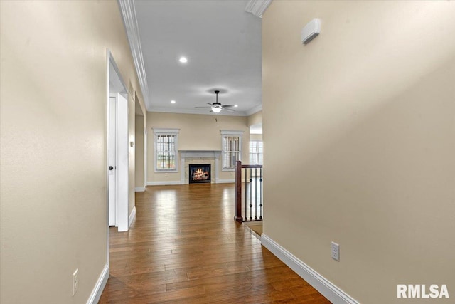 1809 Spartan Dr, Chatham, IL 62629 - corridor with crown molding, baseboards, dark wood finished floors, and recessed lighting