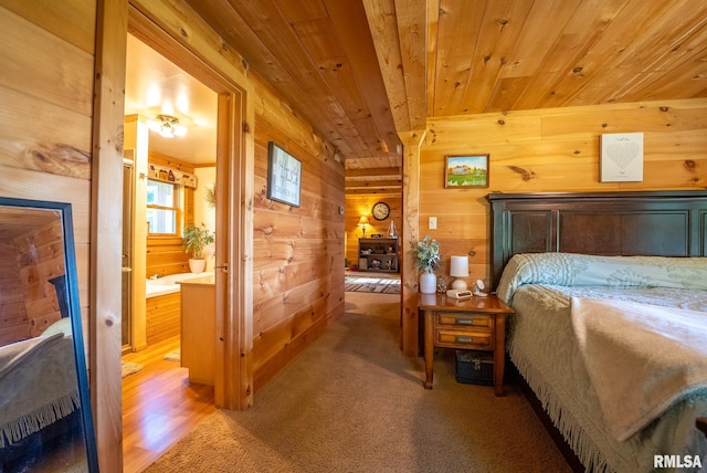 2061 N 425th St, Vandalia, IL 62471 - bedroom featuring wood walls, wooden ceiling, and connected bathroom