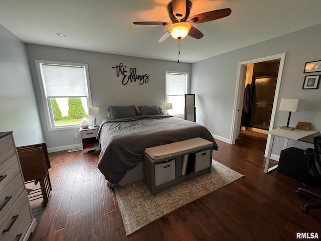 409 W Main St, Williamsville, IL 62693 - bedroom with dark wood-style flooring and a ceiling fan