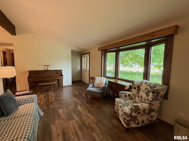 131 E Willard St, Wataga, IL 61488 - living area featuring wood finished floors, vaulted ceiling, and baseboards