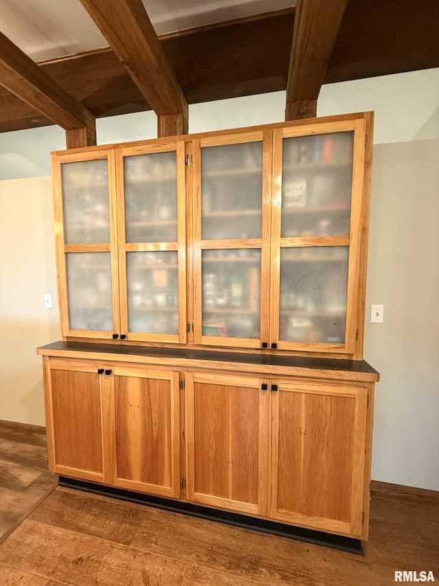 131 E Willard St, Wataga, IL 61488 - detailed view of beam ceiling and wood finished floors