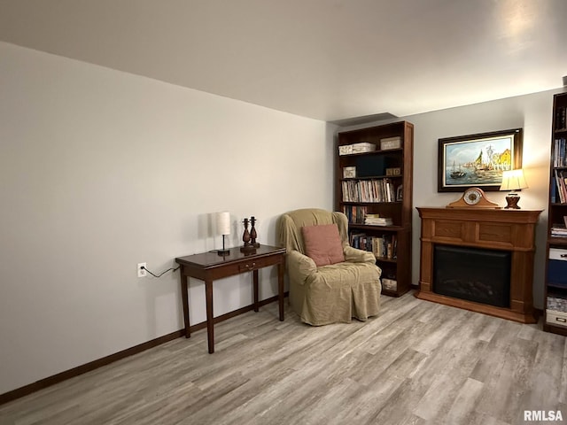 131 E Willard St, Wataga, IL 61488 - sitting room with wood finished floors, a fireplace, and baseboards